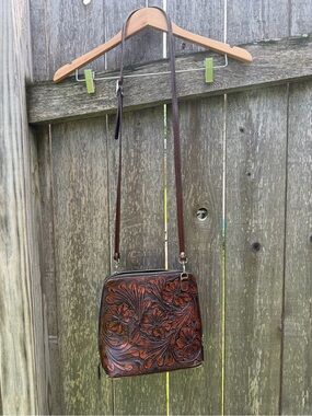 Origenes David Luna Hand-Tooled Floral Leather Crossbody Bag - Brown